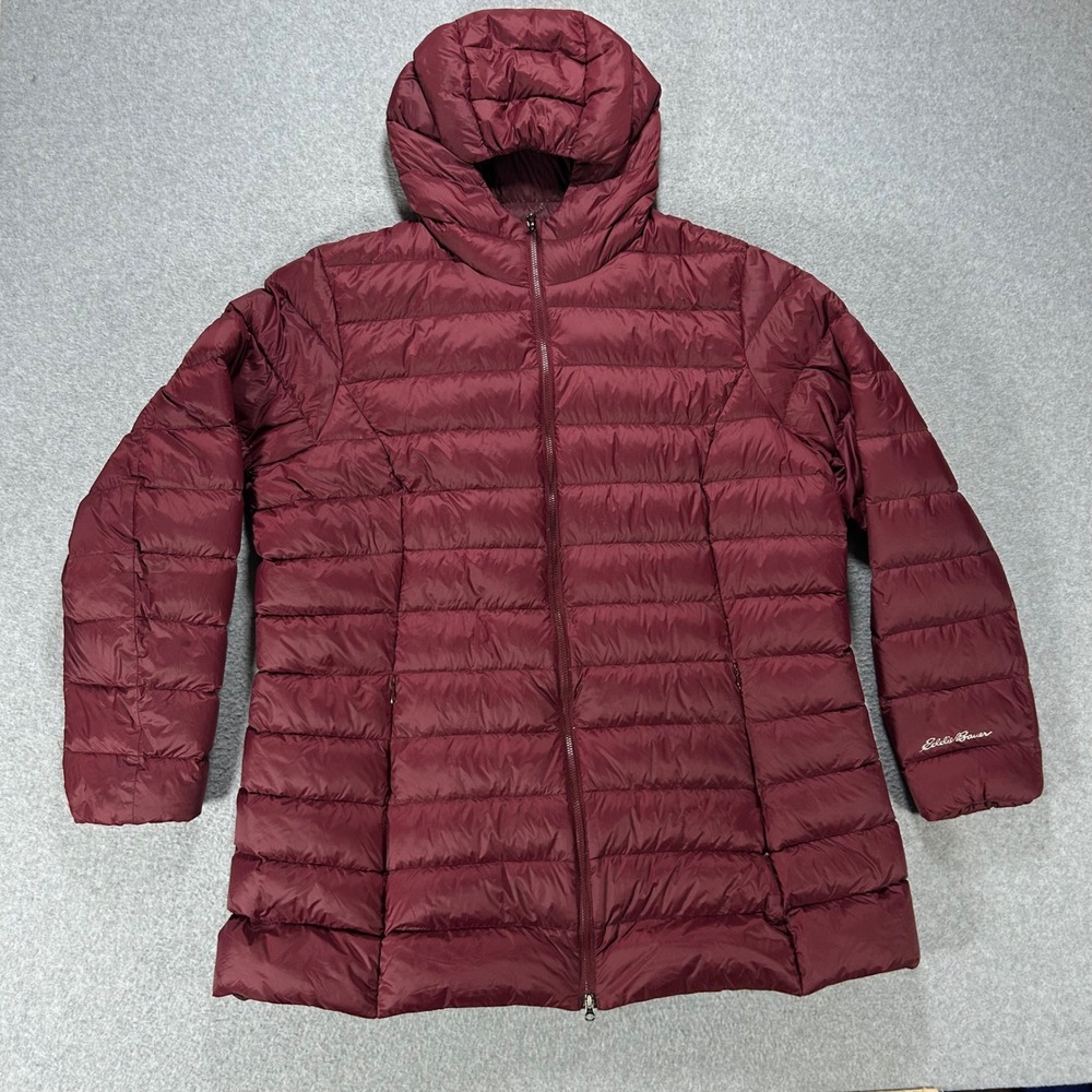 Eddie Bauer Puffer Jacket EB650 Womens 2XL Burgundy Down Hooded Gorpcore